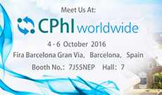 CPhI Worldwide 4-6 October 2016， Barcelona, Spain，Booth No.7J55NEP